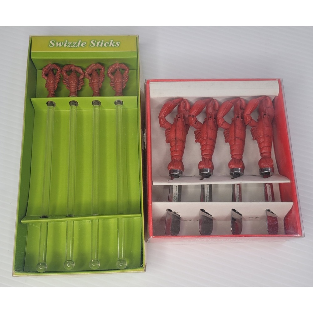 Boston Warehouse Lobster Handle Spreader Knife Set Swizzle Sticks New Old Stock